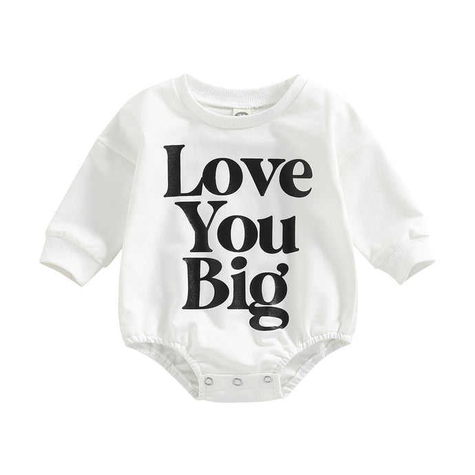 Love You Big  Baby Girls Boys Jumpsuits Long Sleeve Printed Round Neck Sweatshirt Romper