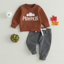 Load image into Gallery viewer, Toddler Baby Boy Girl 2Pcs Pumpkin Print Long Sleeve Crewneck Top Jogger Pant Outfit
