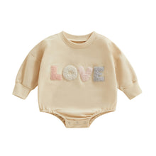 Load image into Gallery viewer, Infant Baby Girl Fall Bodysuit Fuzzy Letter Love Printed Long Sleeve Round Neck Bodysuit Bubble Romper
