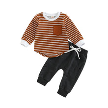 Load image into Gallery viewer, Baby Toddler Boys 2pcs Outfit Sets Long Sleeve Striped Tops Solid Color Drawstring Pants
