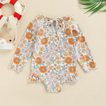 Load image into Gallery viewer, Toddler Baby Girl Summer Long Sleeve Ruffle Bottom Floral Print Bathing Suit Swimwear
