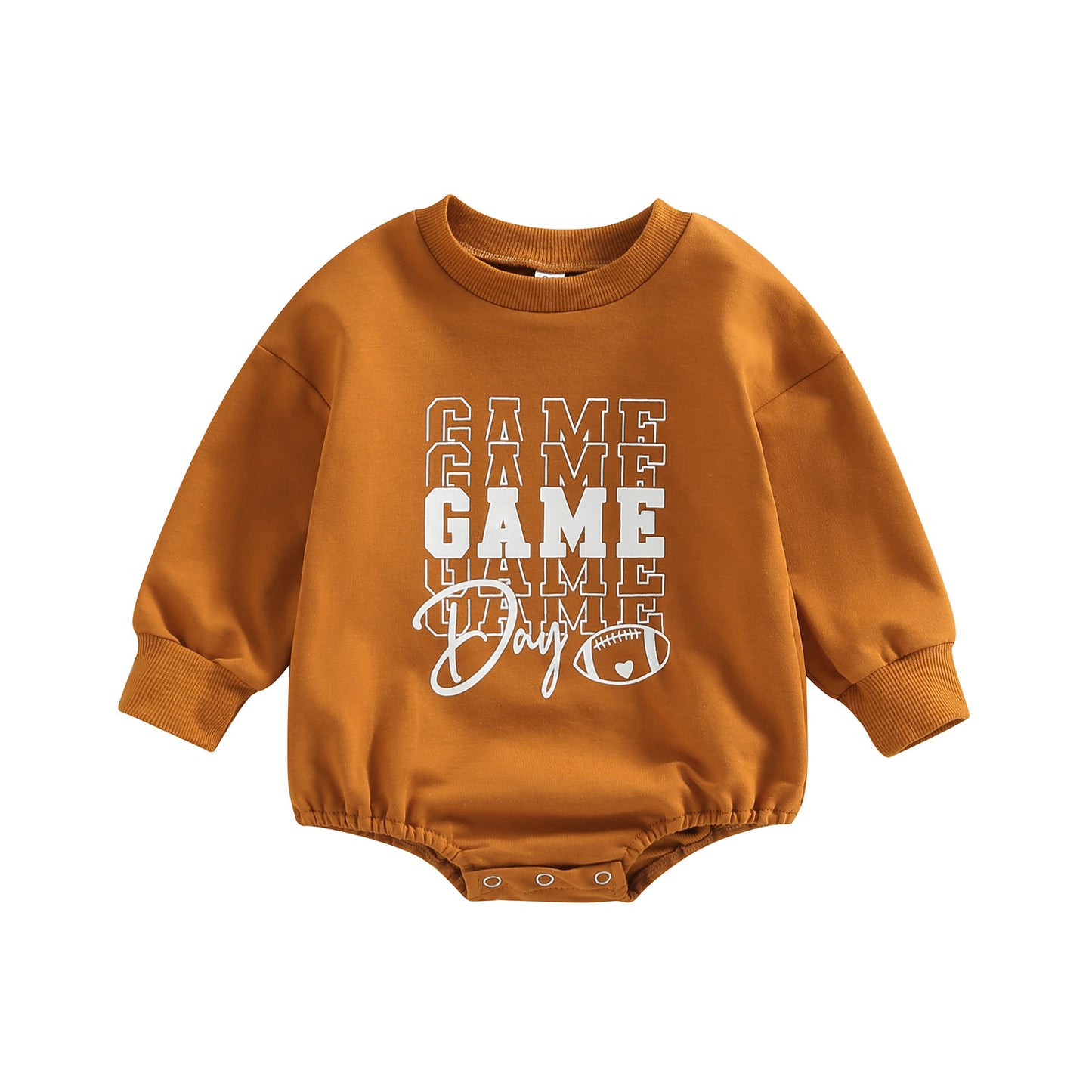 Infant Baby Boys Girls  Bodysuit Long Sleeve Crew Neck Game Day Baby Football Print Jumpsuit Bubble Romper