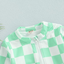 Load image into Gallery viewer, Children Baby Toddler Kids Girls Swimwear Ruffle Checkerboard Printed Zipper Long Sleeve Bodysuits Swimsuits Bathing Suits Rash Guard
