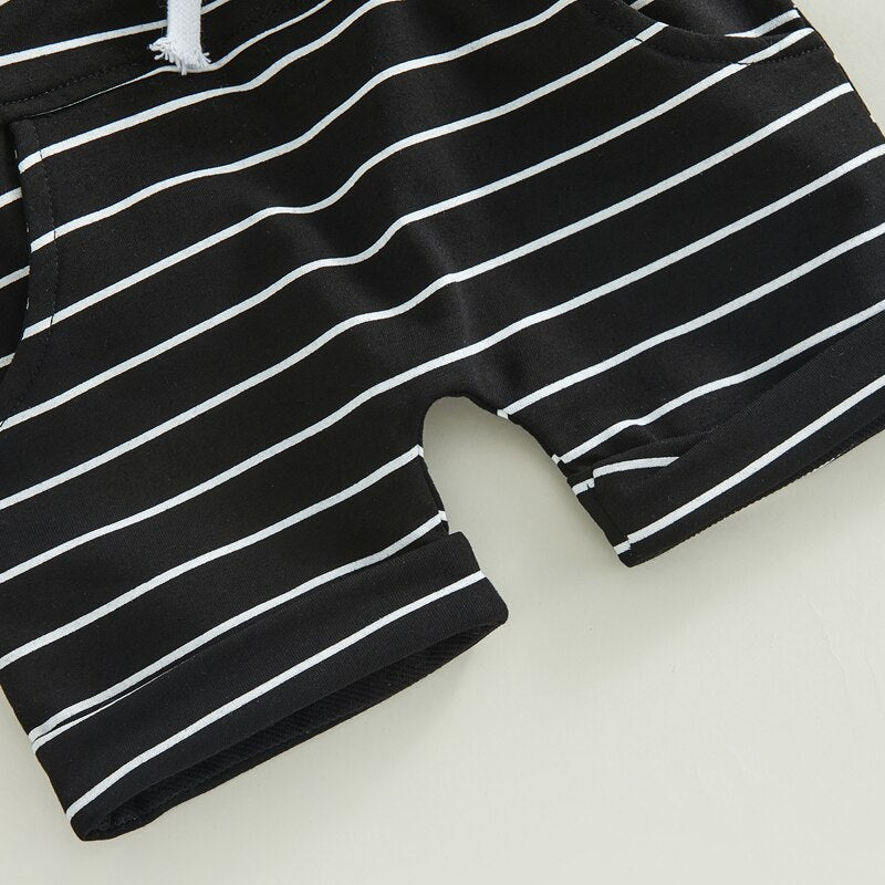 Baby Toddler Boys Summer 2PCS Outfit Hoodie Tank Top Striped Drawstring Shorts