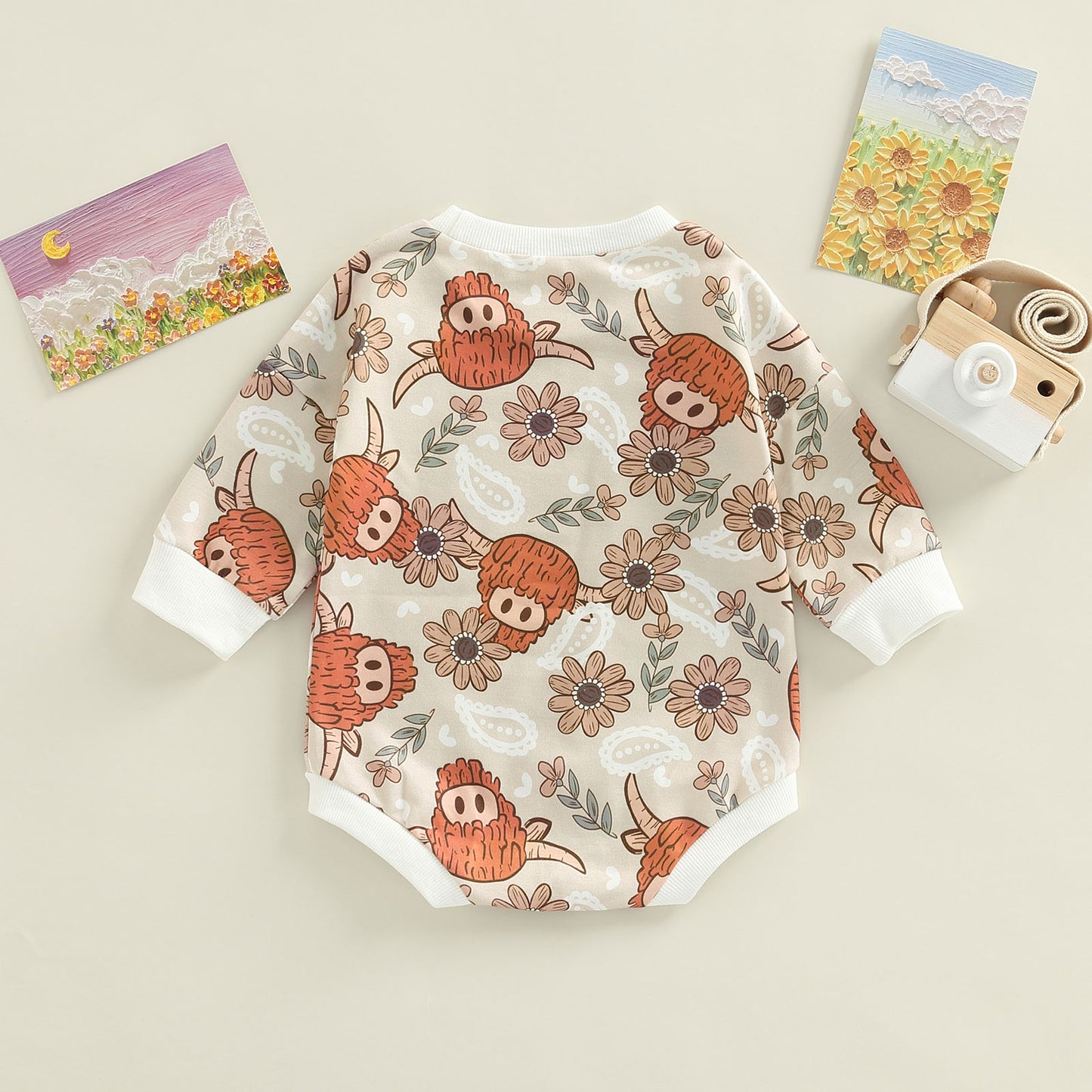 Baby Girl Flower Farm Friends Long Sleeve Romper Floral Bubble Romper Jumpsuit