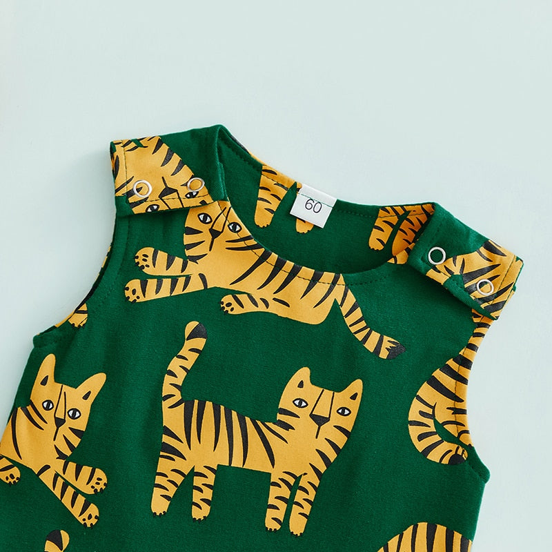 Infant Baby Boys Girls  Jumpsuit Cute Tiger Print Tank Top Round Neck Romper