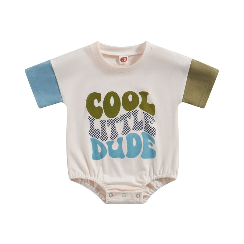 Infant Baby Boys Summer Bodysuit Short Sleeve Round Neck Cool Little Dude Print Jumpsuit Bubble Romper