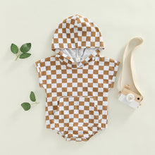 Load image into Gallery viewer, Checkered Baby Boy Girl Toddler Short Sleeve Hooded Plaid Romper
