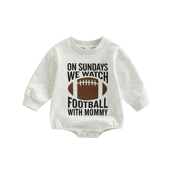 On Sundays We Watch Football With Mommy Infant Baby Girls Boys Romper Long Sleeve Jumpsuits Bubble Romper