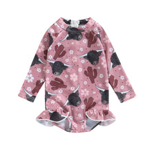 Load image into Gallery viewer, Toddler Girls Bathing Suit Long Sleeve Cattle and Floral Print Swimwear

