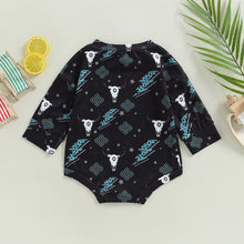 Load image into Gallery viewer, Infant Baby Boy Girl Ribbed Bodysuit Long Sleeve Crew Neck Cow Bull Head Skull Western Style Print Bubble Romper
