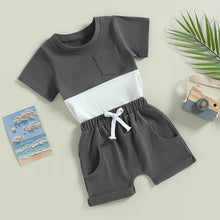 Load image into Gallery viewer, Toddler Baby Boys 2Pcs Outfit Short Sleeve Pocket Color Block T-shirt with Elastic Waist Shorts
