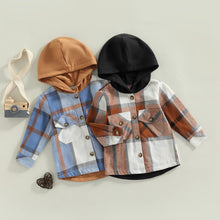 Load image into Gallery viewer, Adorable Toddler Boy Fall Plaid Hooded Button Down Checkered Long Sleeve Jacket
