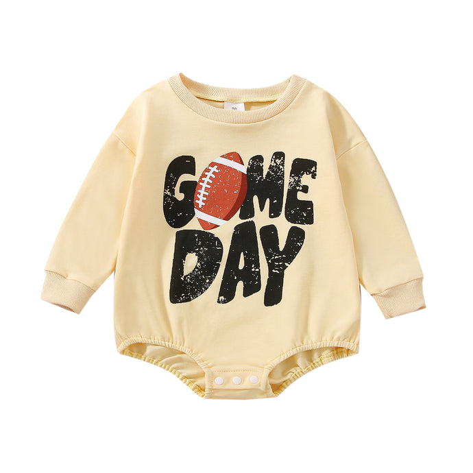 Game Day Infant Baby Boy Football Season Bodysuit Long Sleeve Bubble Romper Jumpsuit