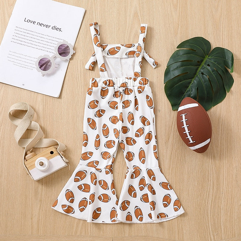 Baby Toddler Girl Jumpsuit Football Print Romper Bell Bottom Tank Romper