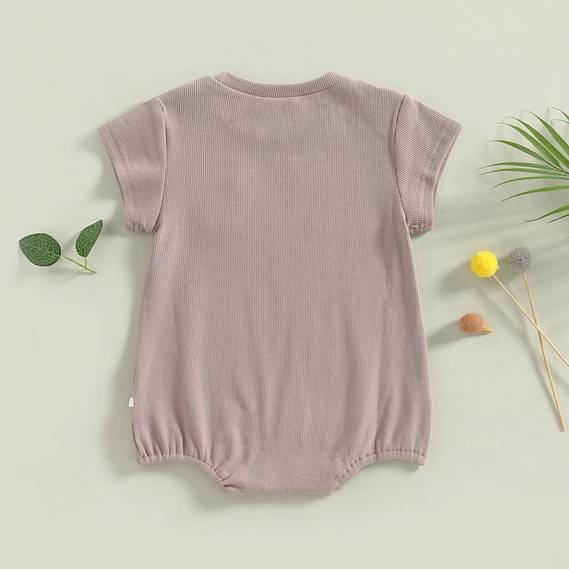 Baby Boy Girl Summer Bodysuit Casual Ribbed Tshirt Short Sleeve Round Neck Solid Bubble Romper