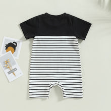 Load image into Gallery viewer, Baby Boys Color Block Romper Short Sleeve Crew Neck Striped Jumpsuit
