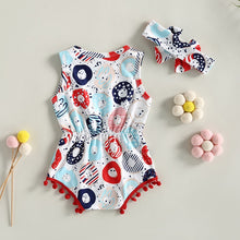 Load image into Gallery viewer, Infant Baby Girls 2Pcs Summer Bodysuit Tank Top Boots Cattle Head Donut Print Playsuit Pom Pom Romper Outfit
