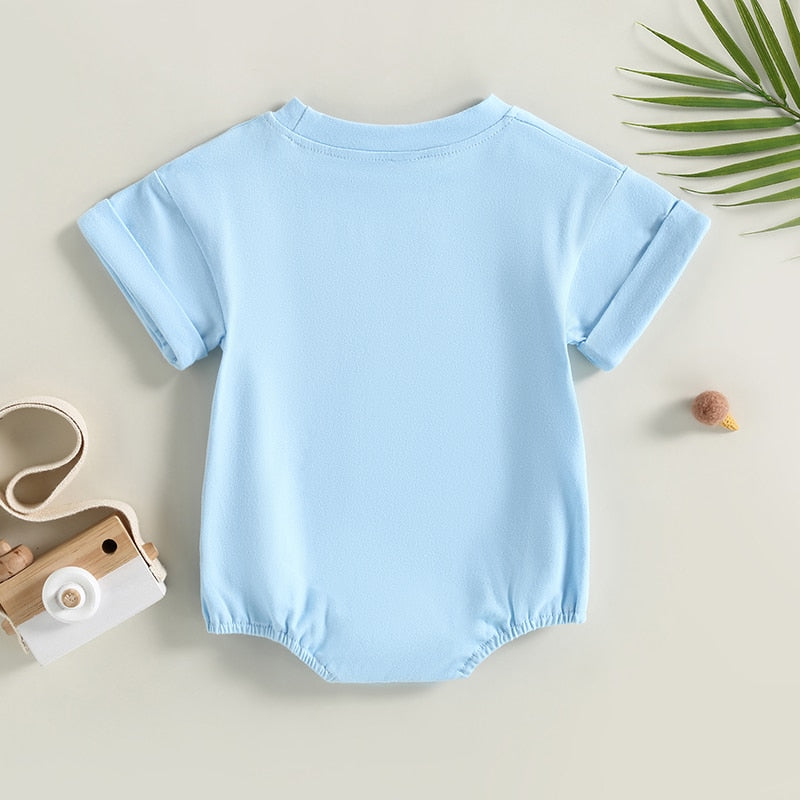 Baby Boys Girls Summer Casual Bubble Rompers Solid Colors Short Sleeve Crew neck Jumpsuits Playsuits