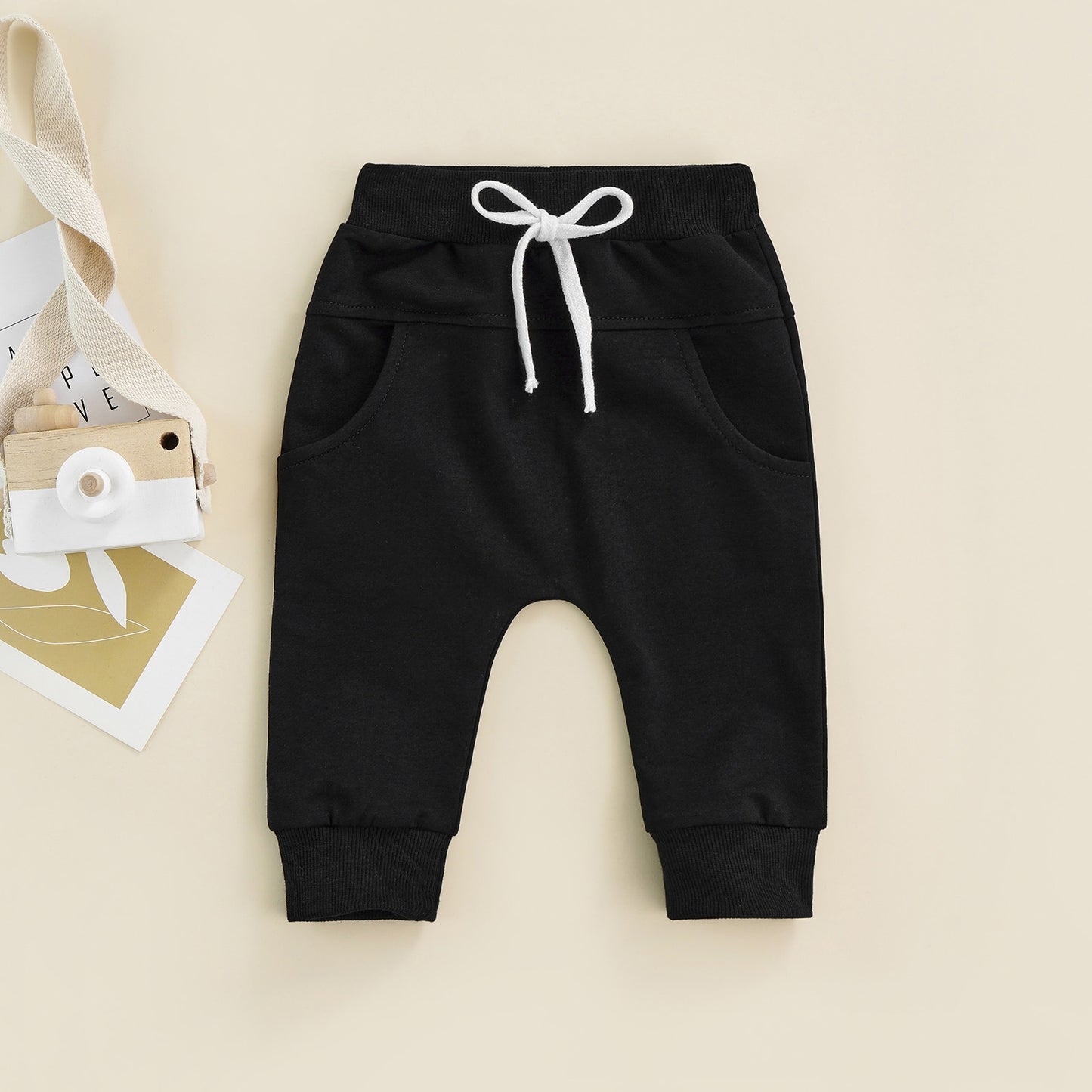 Boys Joggers Elastic Waist Adjustable Drawstring Solid Loose Fit Long Pants Baby and Toddler