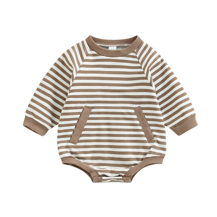 Infant Baby Boy Girl Bodysuit Long Sleeve Striped Printed Crew neck Casual Jumpsuit Bubble Romper