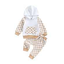Load image into Gallery viewer, Baby Toddler Girl Boy Outfit 2Pcs Set Plaid Long Sleeve Hoodie with Pockets Elastic Drawstring Waist Pants
