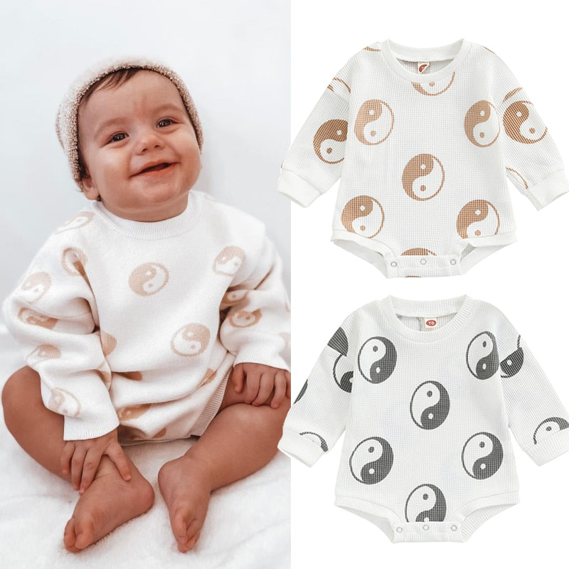 Infant Baby Boy Girl Ying Yang Print Long Sleeve Bubble Romper