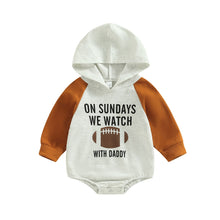Load image into Gallery viewer, Infant Baby Boy Girl On Sundays We Watch Football with Daddy Hooded Bodysuit Long Sleeve Raglan Jumpsuit Bubble Romper

