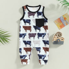 Load image into Gallery viewer, Infant Baby Boy Western Romper Clothes Tank Top Round Neck Cow Print Jumpsuit Playsuit
