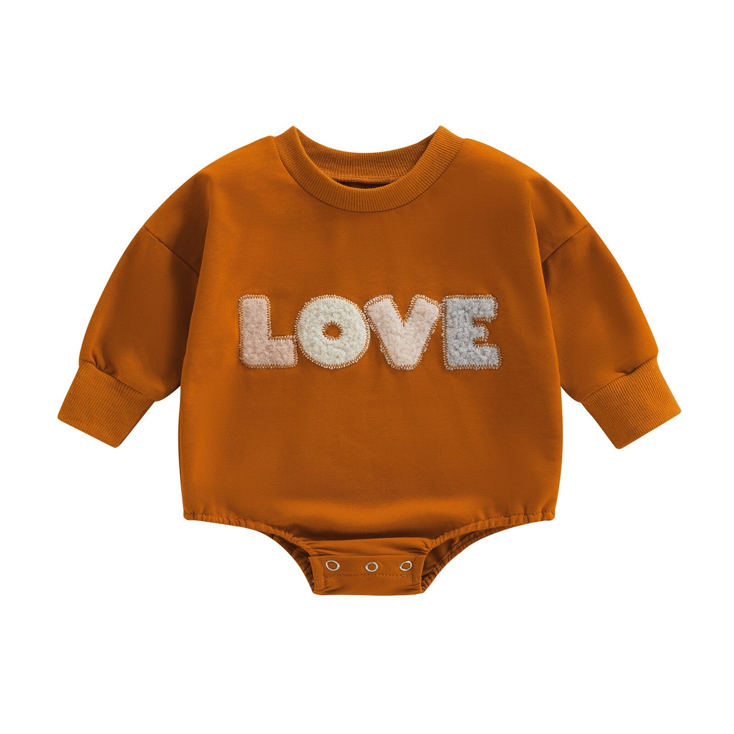 Infant Baby Girl Fall Bodysuit Fuzzy Letter Love Printed Long Sleeve Round Neck Bodysuit Bubble Romper