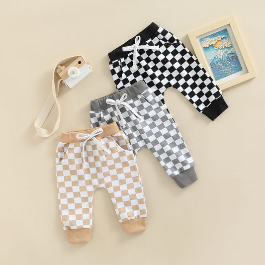 Toddler Baby Boy Girl Casual Pants Plaid Drawstring Checkered Sweatpants Joggers