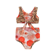 Load image into Gallery viewer, Baby Toddler Girl Summer 2Pcs Swimwear Sets Knotted Top Leopard/Floral Print Bottom
