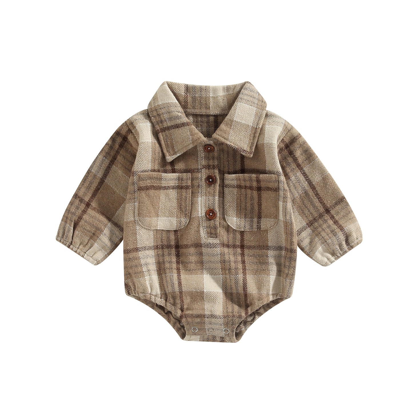 Plaid Baby Boy Long Sleeve Button Vintage Romper With Pocket