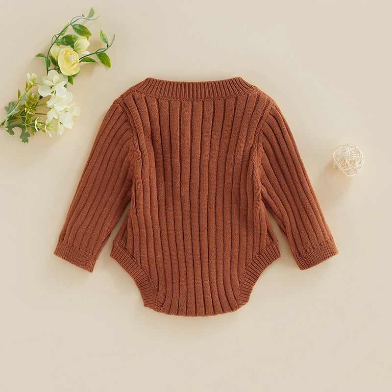 Infant Baby Girl Boy Knit Bodysuit Long Sleeve Crew Neck Solid Color Fall Winter Jumpsuit Romper