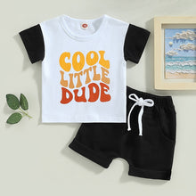 Load image into Gallery viewer, Baby Boys 2Pcs Summer Short Sleeve Cool Little Dude Print T-shirt with Elastic Waist Shorts Outfit

