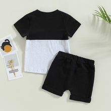 Load image into Gallery viewer, Baby Toddler Boys 2Pcs Outfit Set Short Sleeve Pocket Contrast Color Tee Solid Drawstring Shorts
