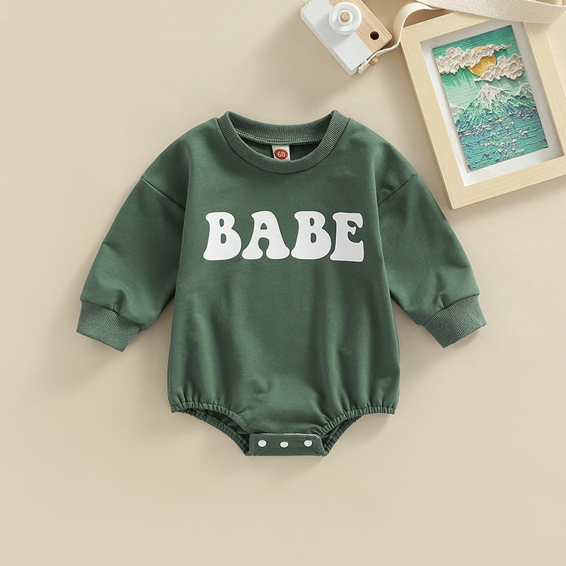 Adorable Baby Boy Girl Long Sleeve BABE Bubble Romper