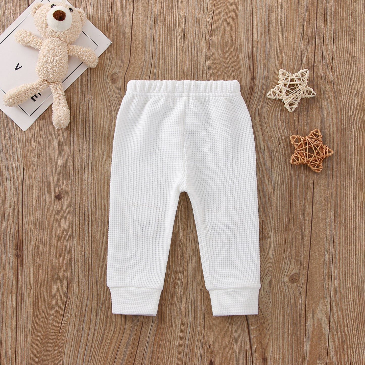 Baby Girls Boys Bear Waffle Knit Pants