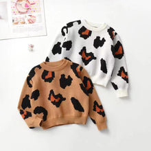 Load image into Gallery viewer, Toddler Girl Boy Fall Sweater Leopard Print Knit Crew Neck Long Sleeve Knitwear Top
