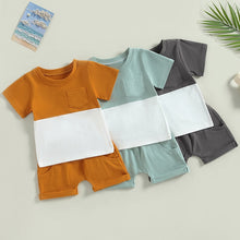 Load image into Gallery viewer, Toddler Baby Boys 2Pcs Outfit Short Sleeve Pocket Color Block T-shirt with Elastic Waist Shorts
