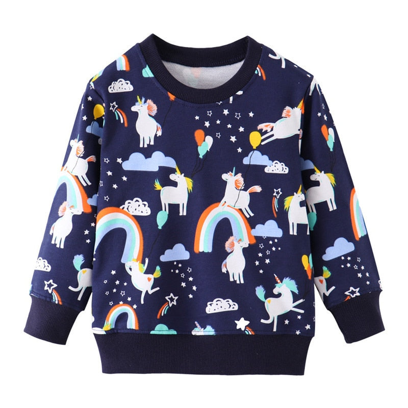 2-7Y Toddler Kids Sweatshirts Clothes Autumn Tops Rainbow Panda Car Pineapple Styles