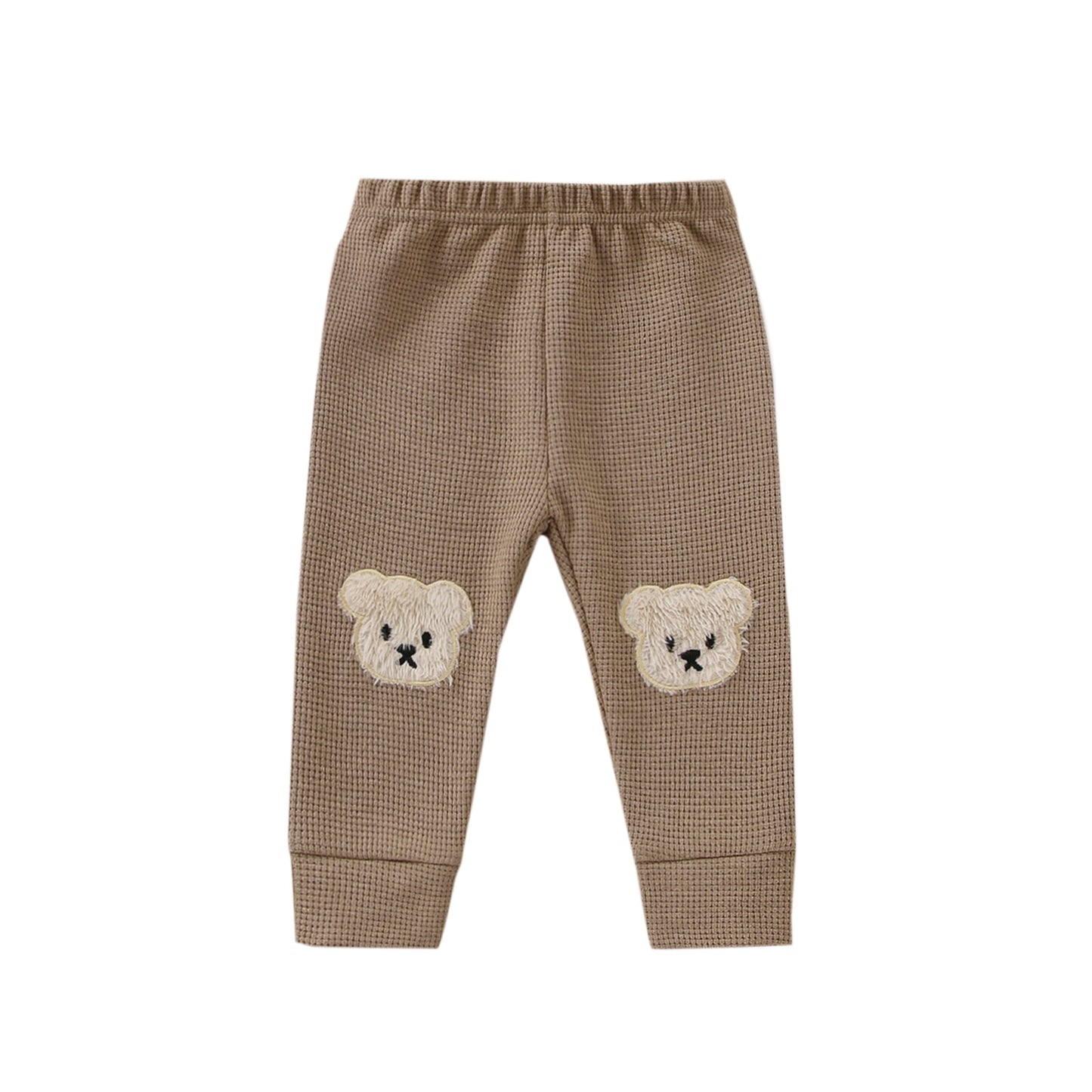 Baby Girls Boys Bear Waffle Knit Pants