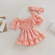 Load image into Gallery viewer, Infant Baby Girls Dress Short Sleeve Ruched Dress Circle Pattern and Headband Bow Outfit
