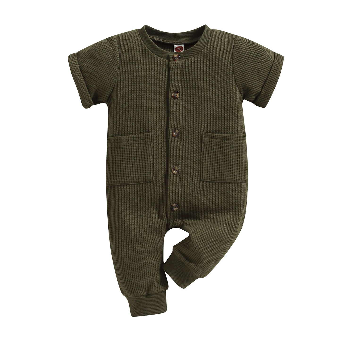 Baby Girls Boys  Jumpsuit Solid Color Short Sleeve Button Down Romper