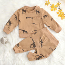 Load image into Gallery viewer, Infant 2Pcs Baby Boy Outfit Giraffe Print Long Sleeves Pullover Shirt and Pants Set
