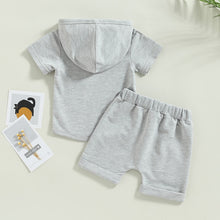 Load image into Gallery viewer, Toddler Baby Boys 2Pcs Short Sleeve Hooded Pocket T-shirt with Elastic Waist Shorts Outfit
