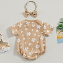 Load image into Gallery viewer, Infant Baby Girls Bodysuit Summer Short Sleeve Crew Neck Floral Print Short Sleeve Bubble Romper and Headband Set
