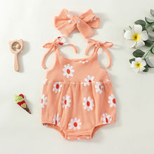 Load image into Gallery viewer, Toddler Baby Girl Jumpsuit Set Summer Floral Print Tie Tank Romper Stretch Headband outfit
