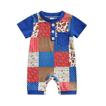 Load image into Gallery viewer, Infant Baby Boys Jumpsuit Short Sleeve Crew Neck Cattle Bandana Print Button Romper
