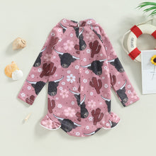 Load image into Gallery viewer, Toddler Girls Bathing Suit Long Sleeve Cattle and Floral Print Swimwear
